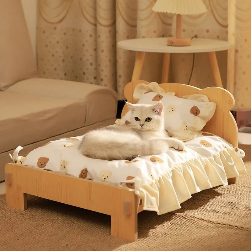 Cute Wooden Shape Luxury Cat Bed | Removable & Washable Four-Season Indoor BED