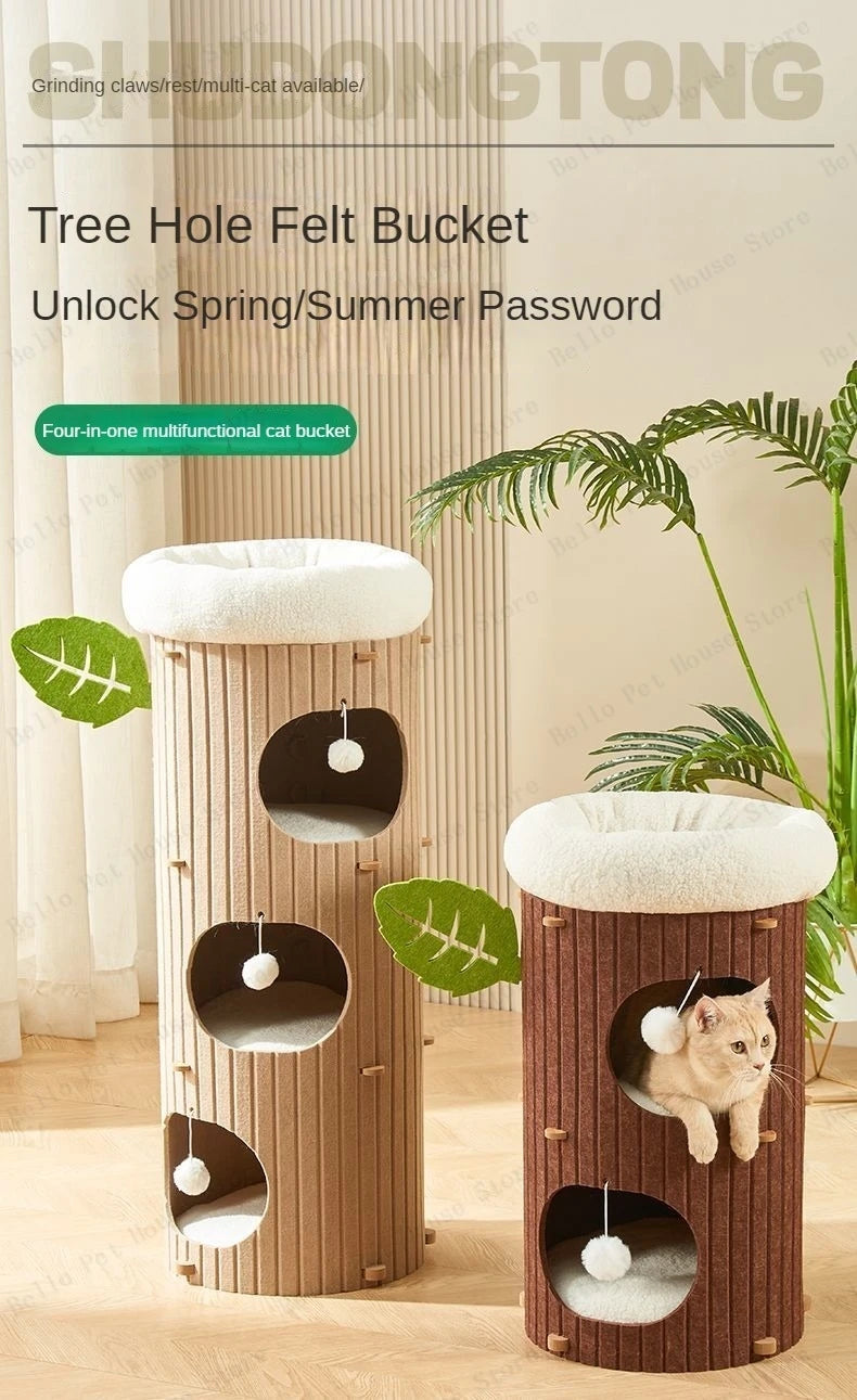 Minimalist Multi-Layer Felt Tree Stump Cat House & Scratching Lounge
