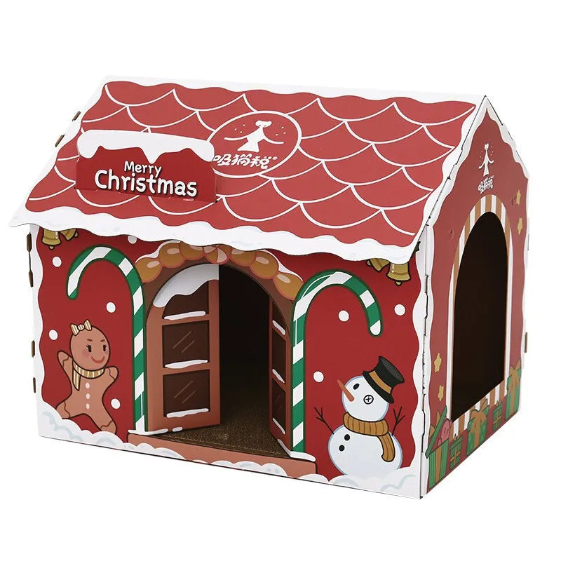 Christmas Cardboard Cat House & Scratching Board Nest
