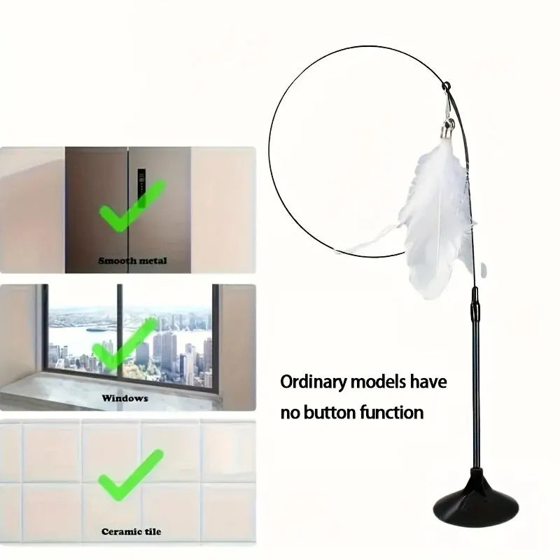 Hands-Free Suction Cup Cat Feather Wand – The Ultimate Boredom Buster!