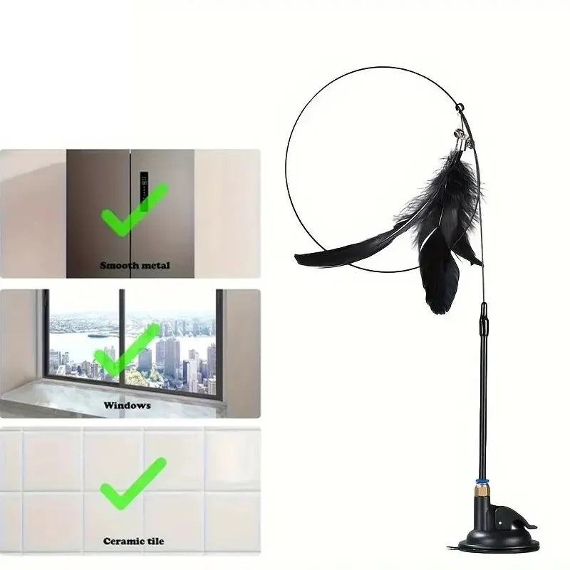 Hands-Free Suction Cup Cat Feather Wand – The Ultimate Boredom Buster!
