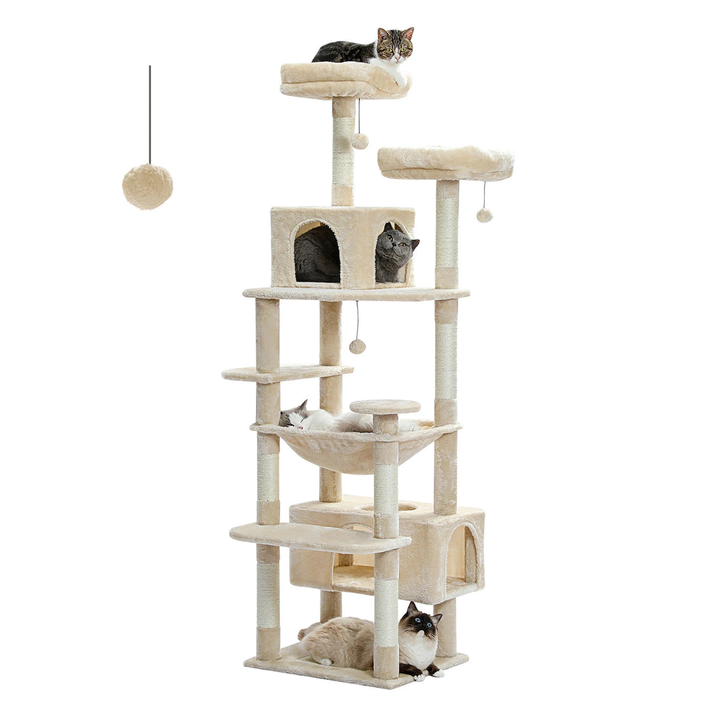 Deluxe 8-Level Multi-Cat Tree Tower with Spacious Hammock & Scratching Board (183cm)