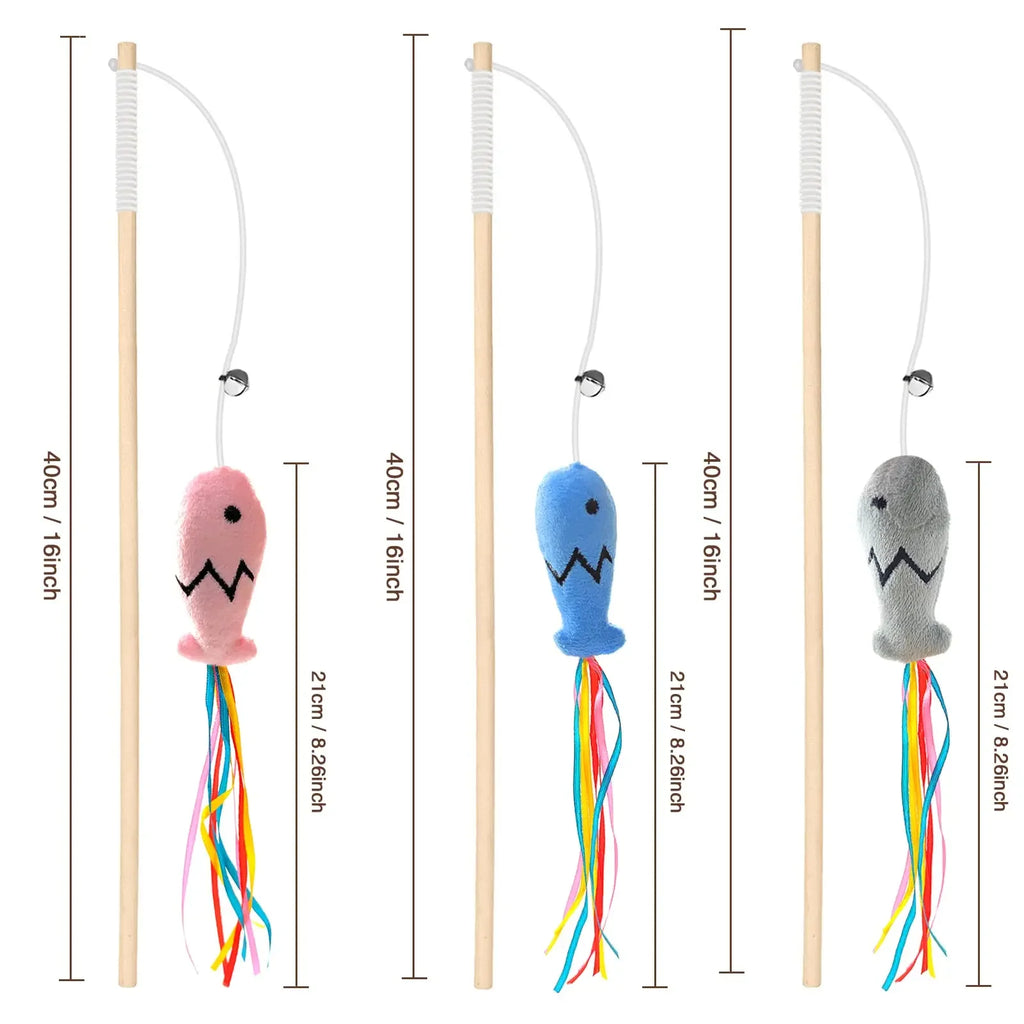 Natural Wooden 3-in-1 Cat Teaser Wand with Organic Catnip & Sensory Ribbons