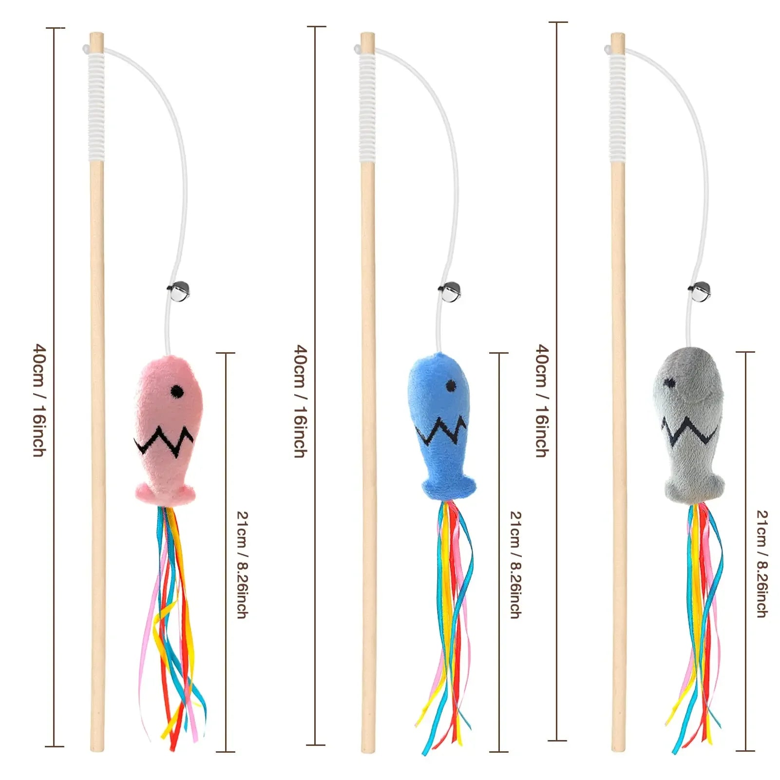 Natural Wooden 3-in-1 Cat Teaser Wand with Organic Catnip & Sensory Ribbons