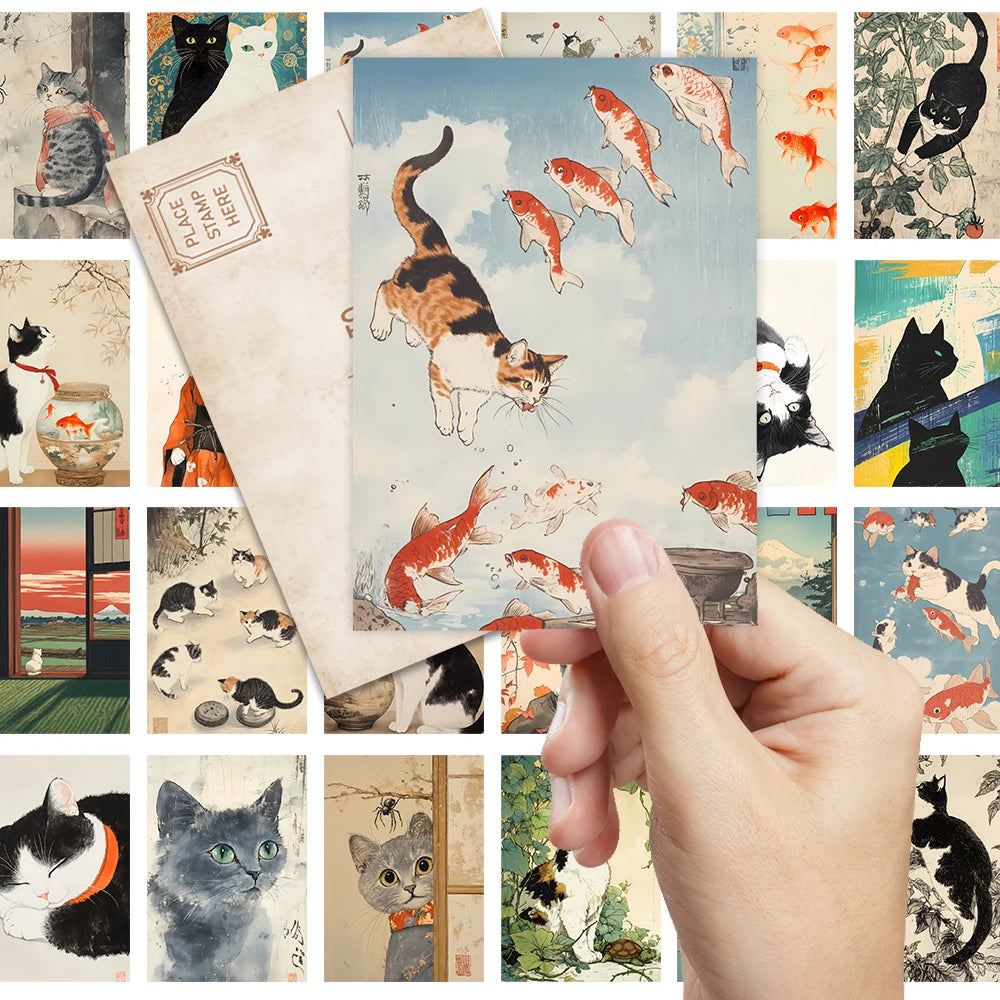Tokyo Gallery 32-Piece Ukiyo-E Japanese Cat Postcard Set