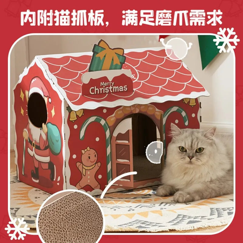 Christmas Cardboard Cat House & Scratching Board Nest