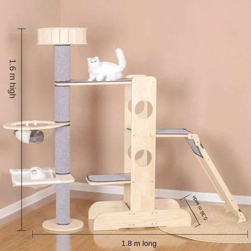 Deluxe 4-Tier Solid Wood Cat Castle Tower & Multifunctional Hammock Sanctuary