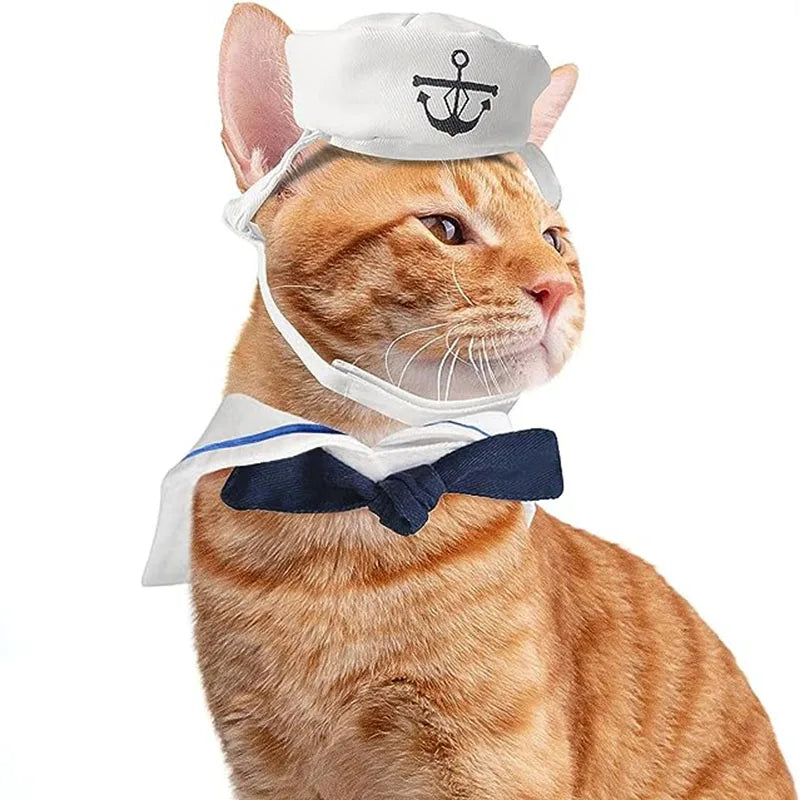Nautical Navy Sailor Cat Cosplay Costume - Cute Two-Piece Pet Apparel Set