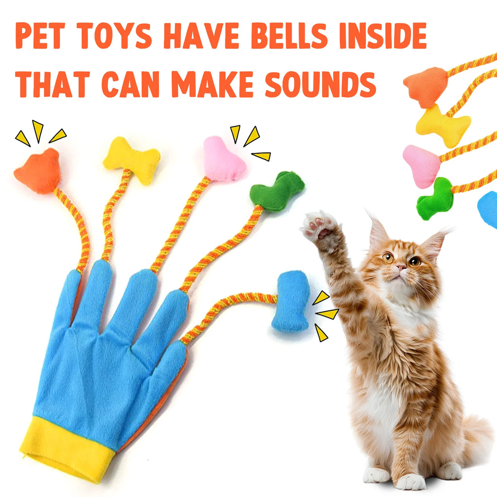 Interactive Five-Finger Plush Cat Teaser Mitt with Built-In Hunting Bell