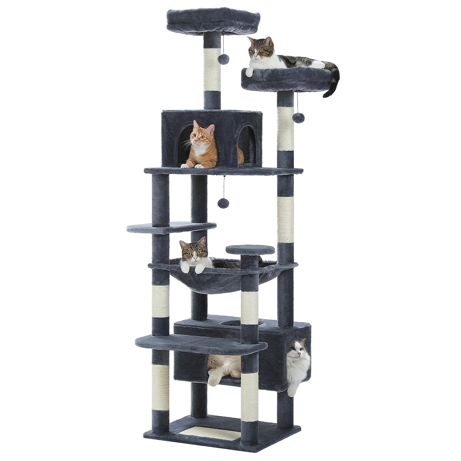 Deluxe 8-Level Multi-Cat Tree Tower with Spacious Hammock & Scratching Board (183cm)