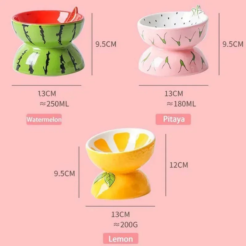 Cute Slanted Ceramic Fruit Pet Bowl
