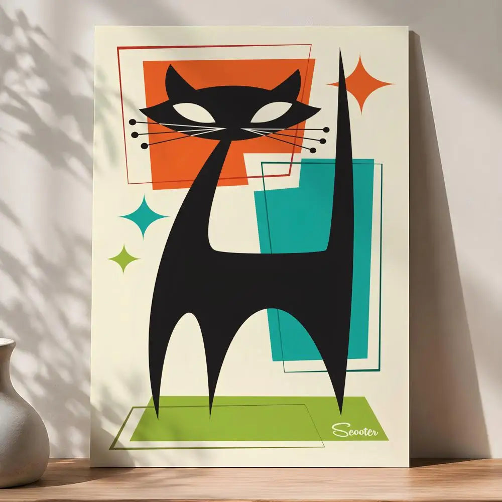Retro 70s Feline Medieval Modern Peel & Stick Art Poster