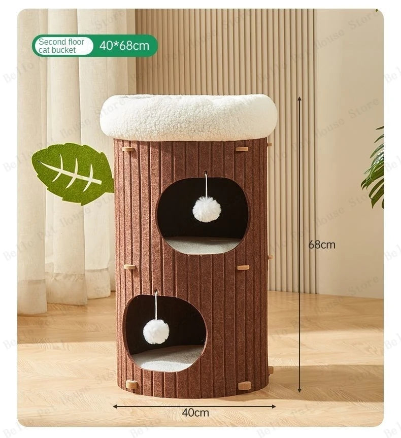 Minimalist Multi-Layer Felt Tree Stump Cat House & Scratching Lounge