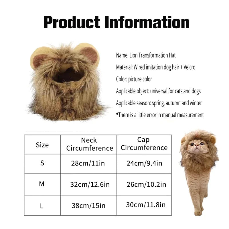 Majestic Lion Mane Cat Wig Hat - Adorable Pet Cosplay Costume with Ears