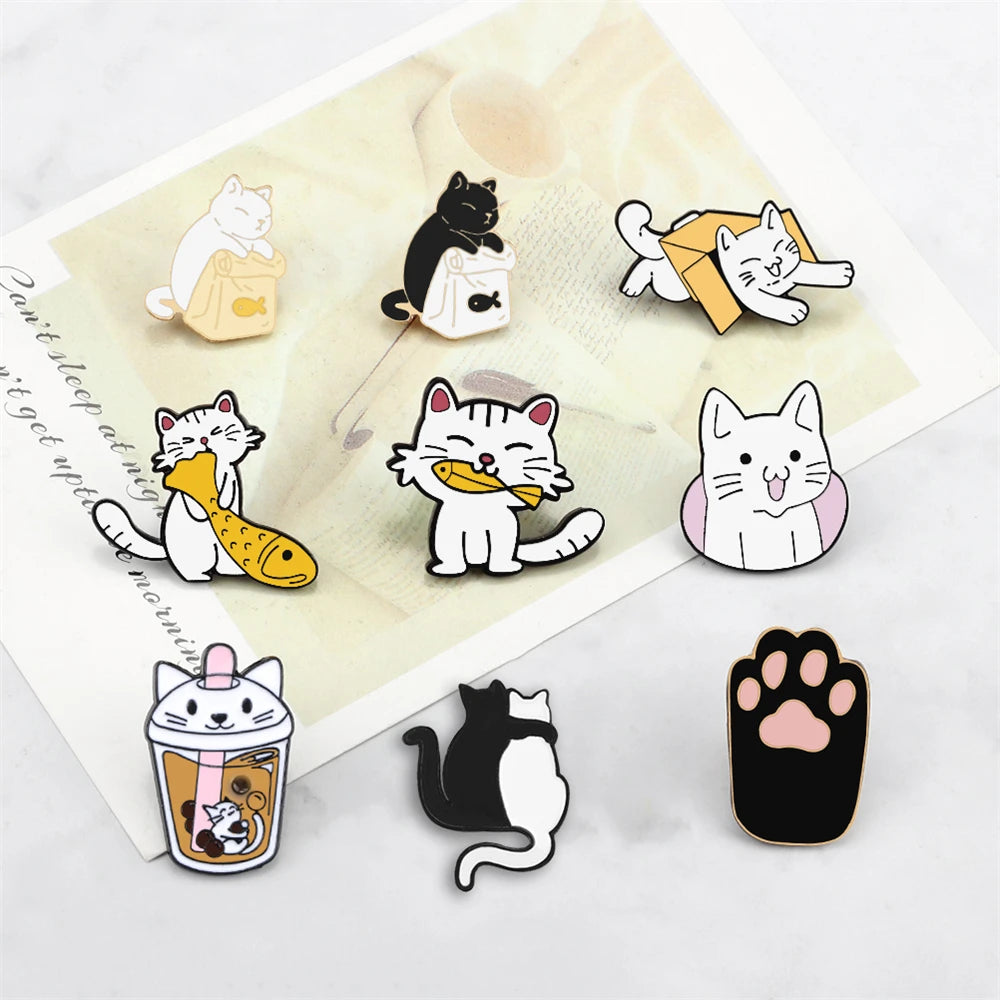 Edgy, Cute, Rebel, Punk Black-White Cat with Knife Enamel Pin