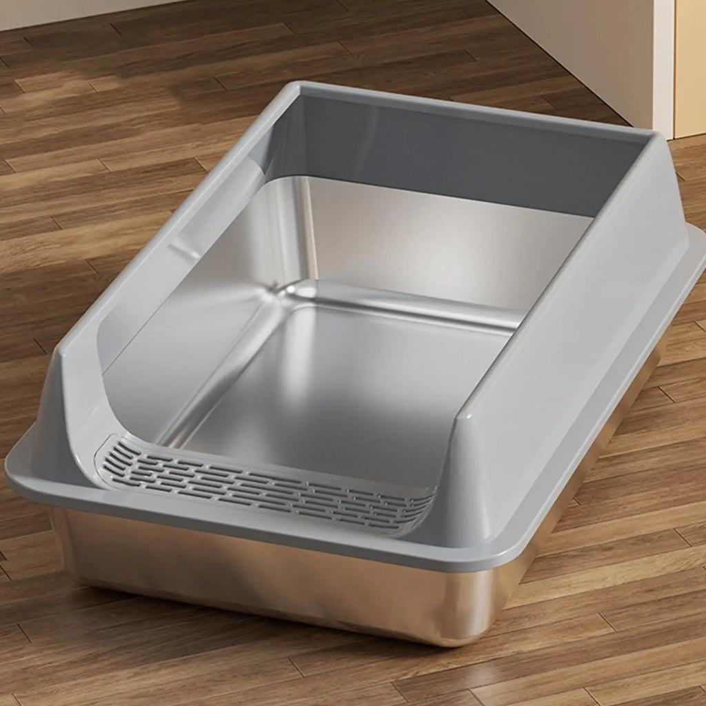 Deepened Semi-Enclosed Stainless Steel Cat Litter Box