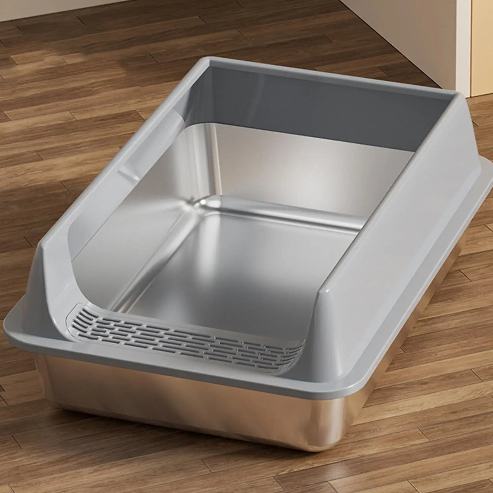 Deepened Semi-Enclosed Stainless Steel Cat Litter Box