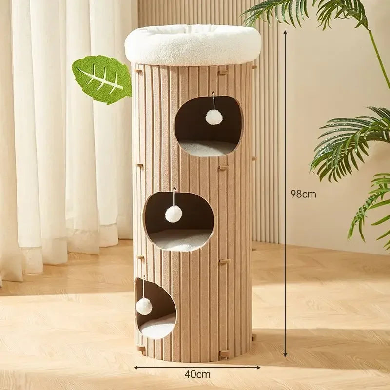 Minimalist Multi-Layer Felt Tree Stump Cat House & Scratching Lounge
