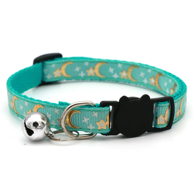 Stars & Moon Reflective Cat Collar | Breakaway Safety Necklace with Cute Bell