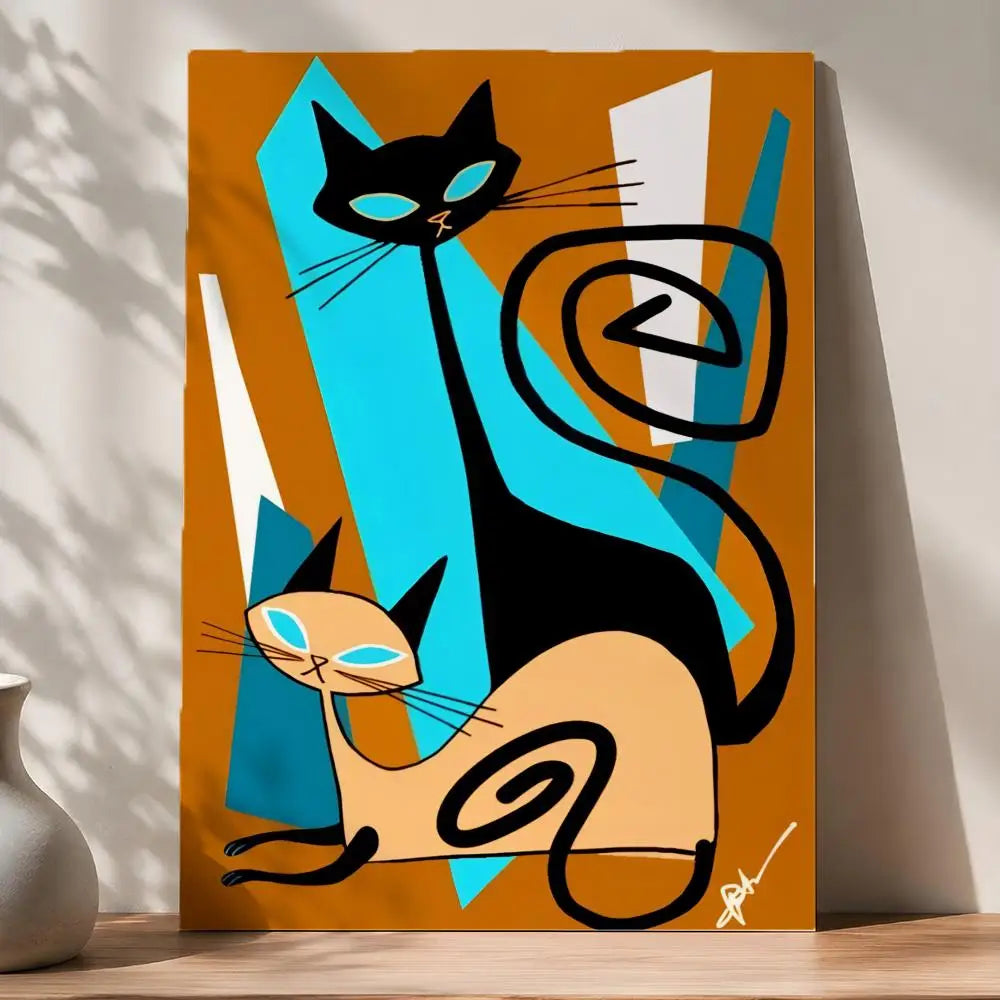 Retro 70s Feline Medieval Modern Peel & Stick Art Poster