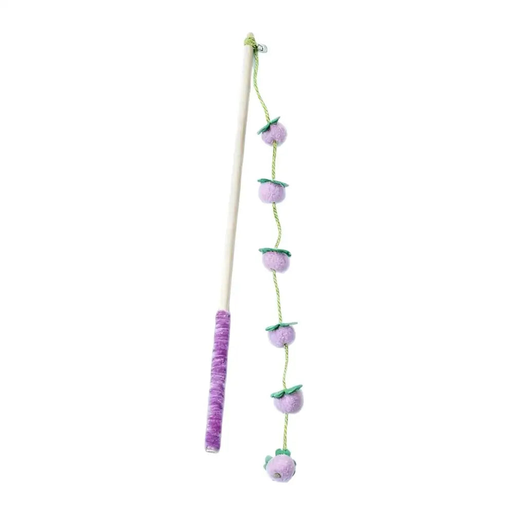 Premium 15.7-Inch Wooden Fruit-Shaped Cat Teaser Wand with Ergonomic Anti-Slip Grip