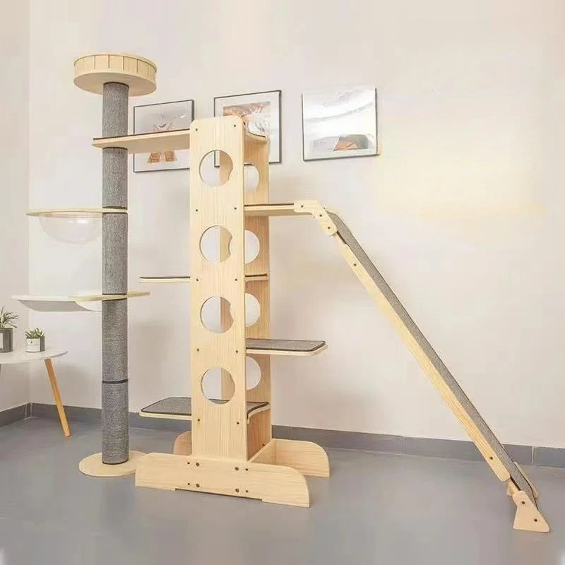 Deluxe 4-Tier Solid Wood Cat Castle Tower & Multifunctional Hammock Sanctuary