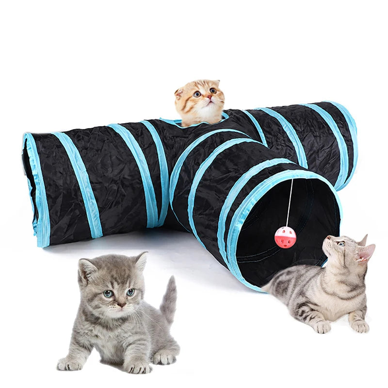 Interactive Foldable Cat Tunnel System | S-Type & Y-Type Crinkle Drill Barrel with Hanging Toy