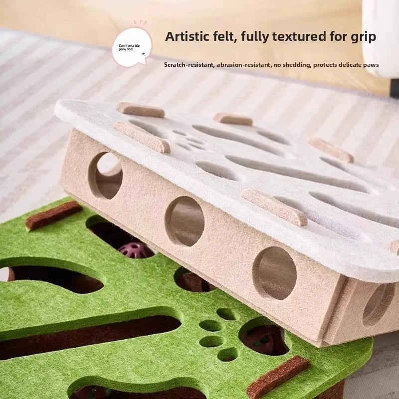 Interactive Felt Cat Puzzle Box & Ball Launcher Activity Game