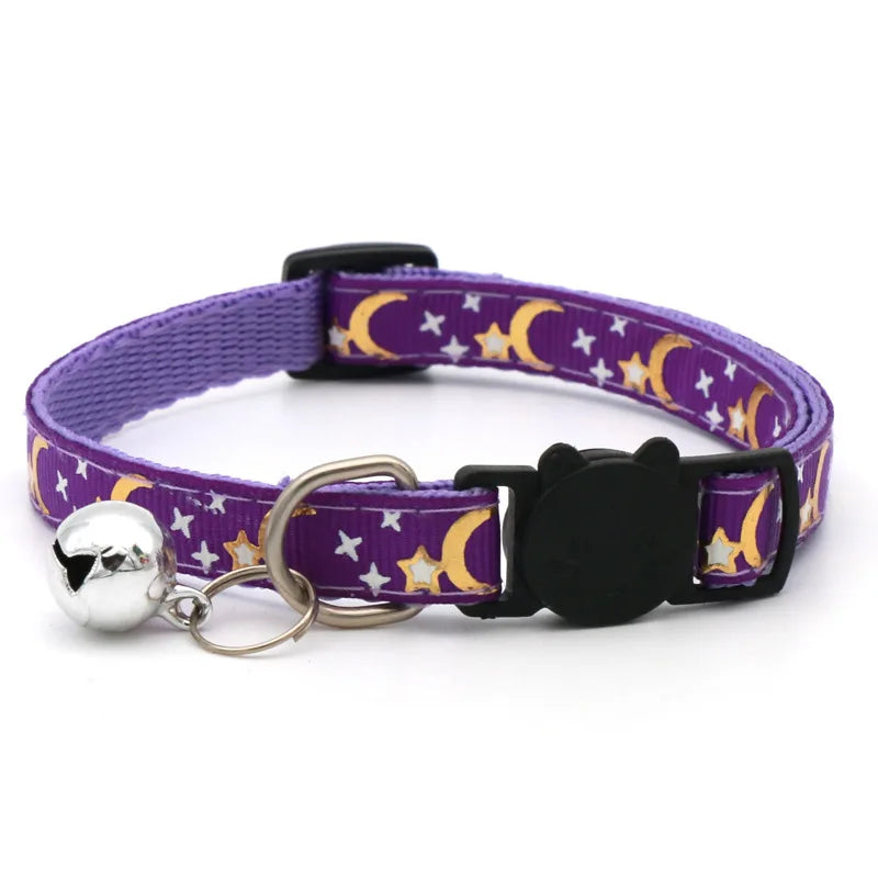 Stars & Moon Reflective Cat Collar | Breakaway Safety Necklace with Cute Bell