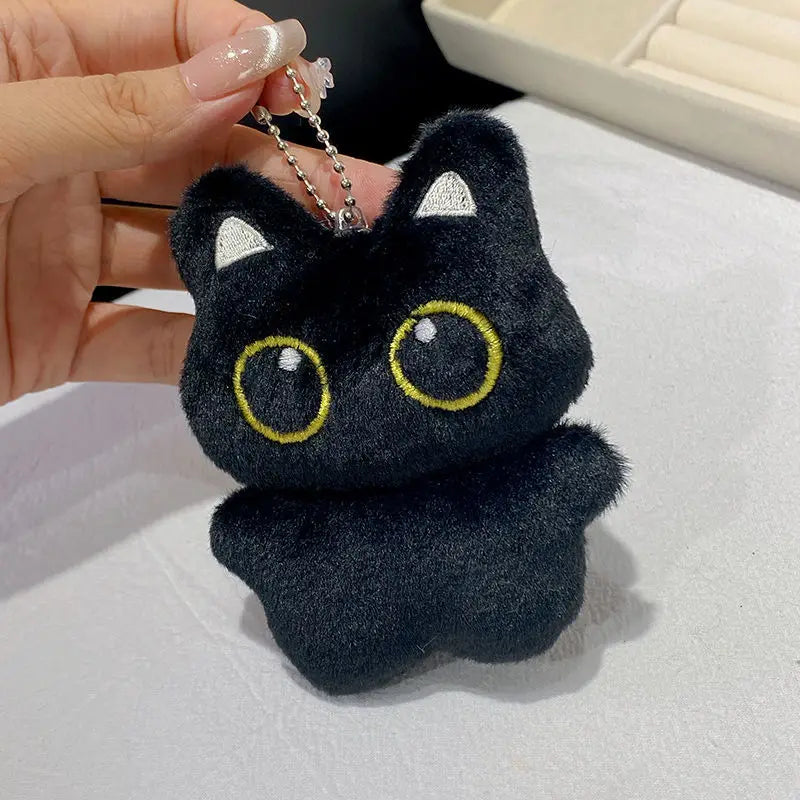 Cute Pilot Plush Black Cat Keychain
