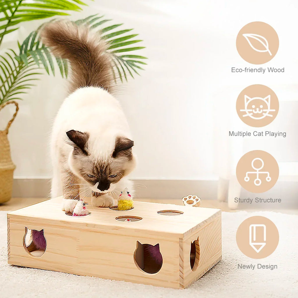 Solid Wood Interactive Whack-A-Mole Cat Toy