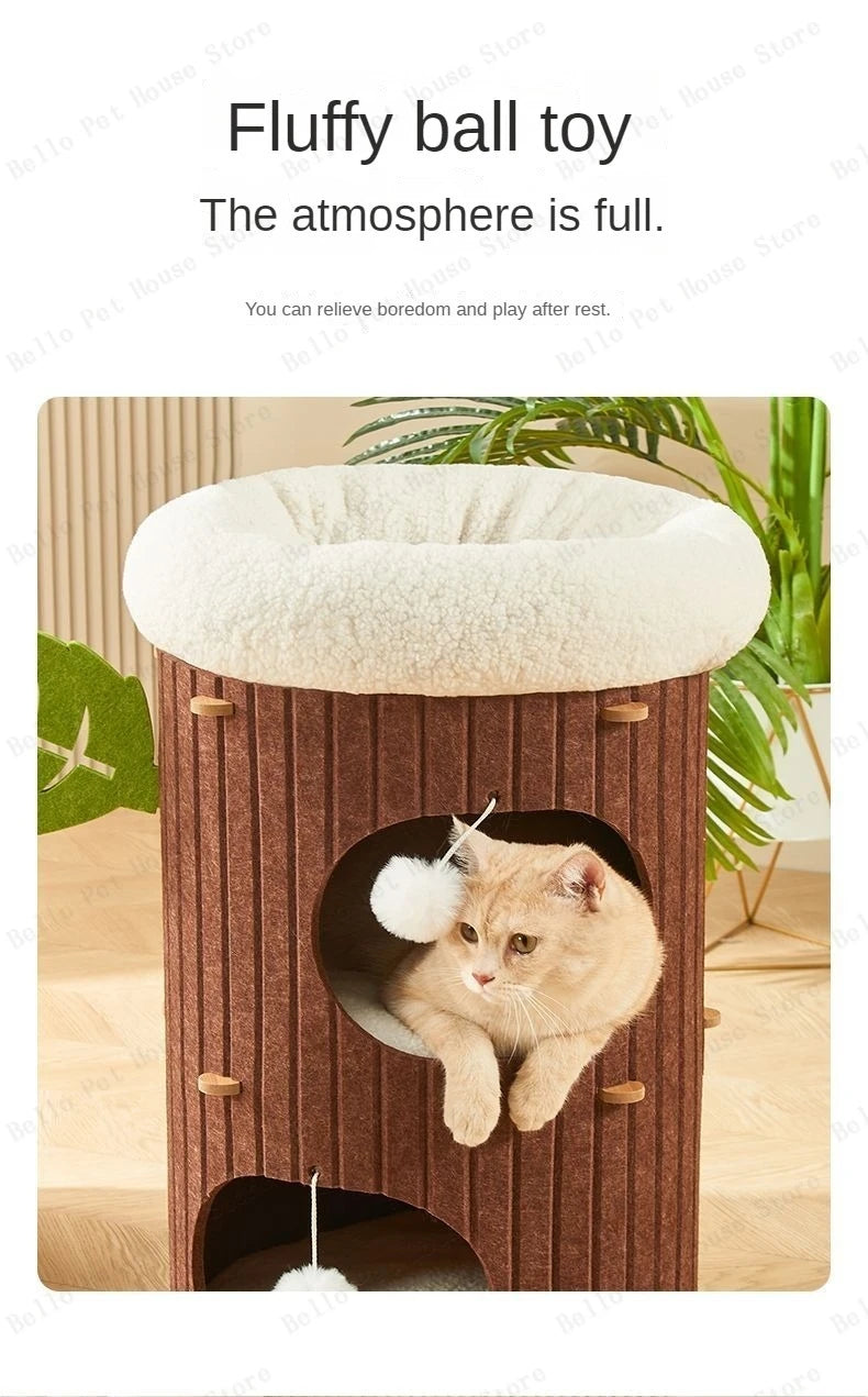 Minimalist Multi-Layer Felt Tree Stump Cat House & Scratching Lounge