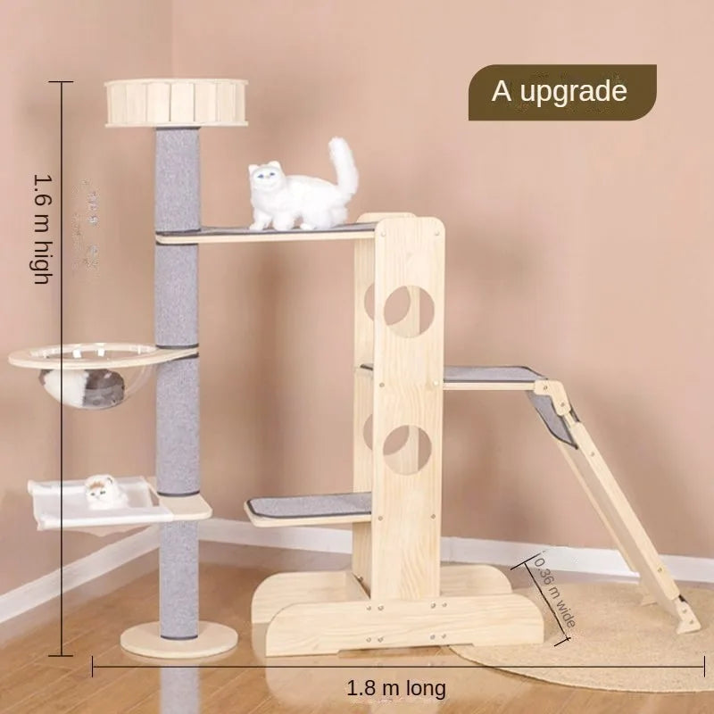 Deluxe 4-Tier Solid Wood Cat Castle Tower & Multifunctional Hammock Sanctuary