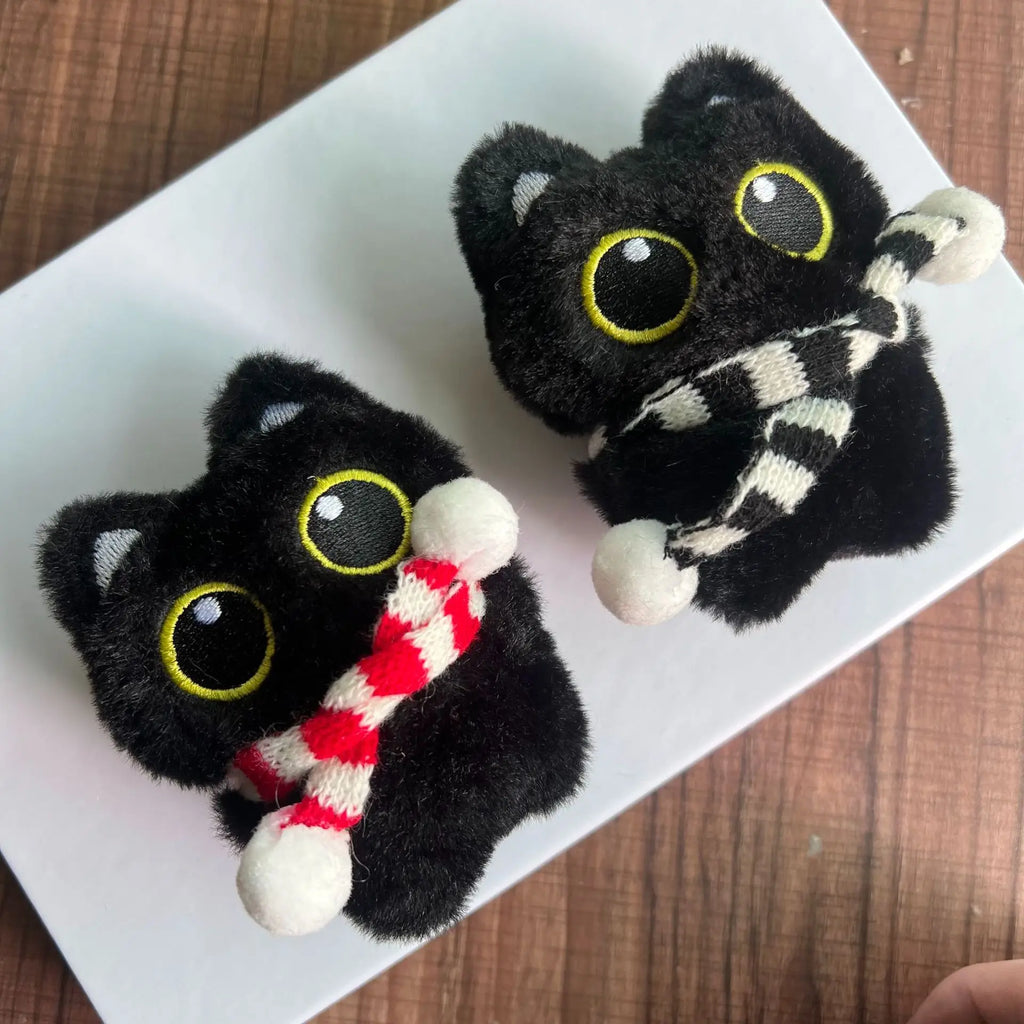 Cute Pilot Plush Black Cat Keychain
