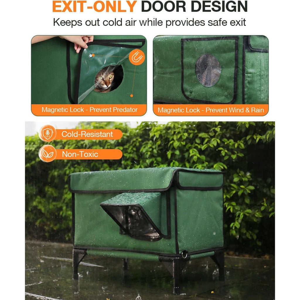Insulated Waterproof Outdoor Cat House with Escape Door
