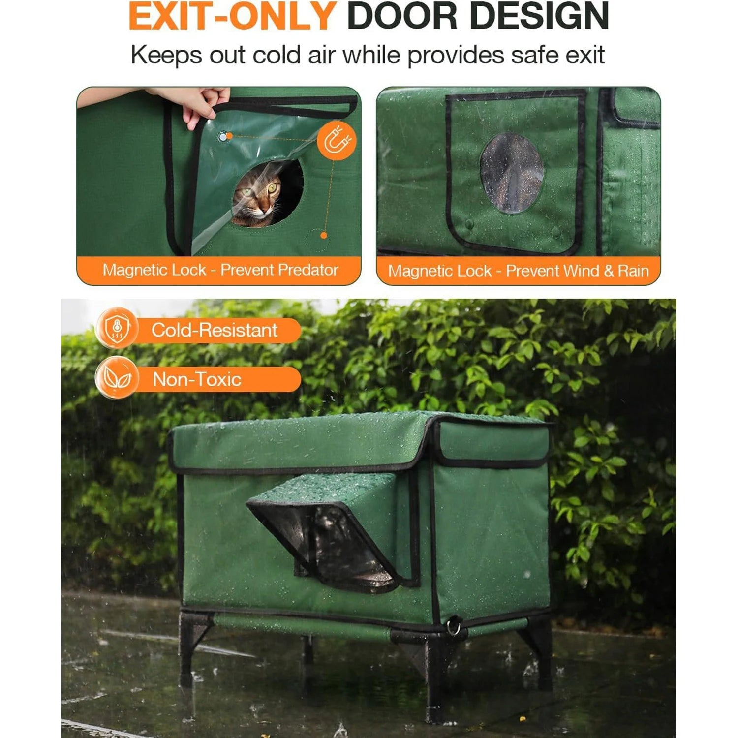 Insulated Waterproof Outdoor Cat House with Escape Door