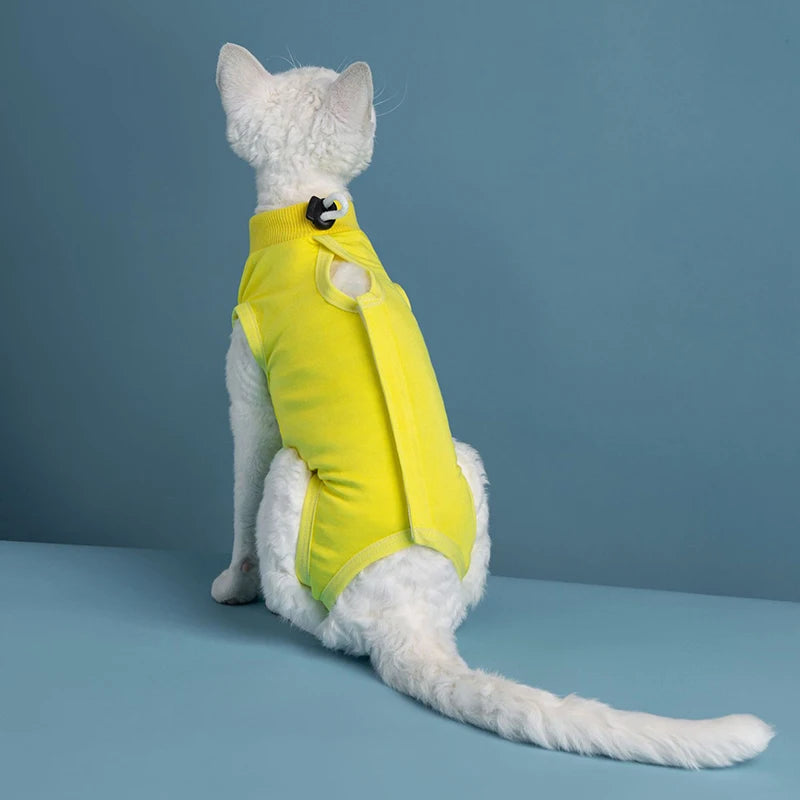 Minimalist Solid Cat Surgery Recovery Vest - Breathable Anti-Lick Post-Op Jumpsuit