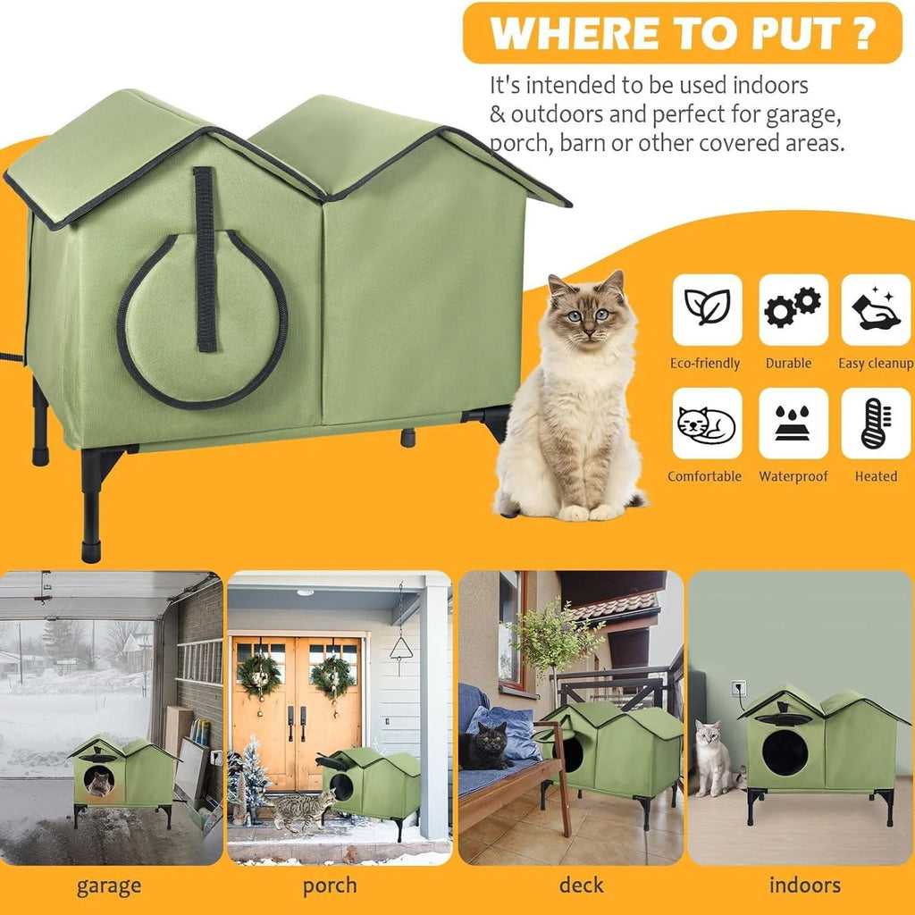 Weatherproof Outdoor Heated Cat House & Thermostatic Winter Shelter
