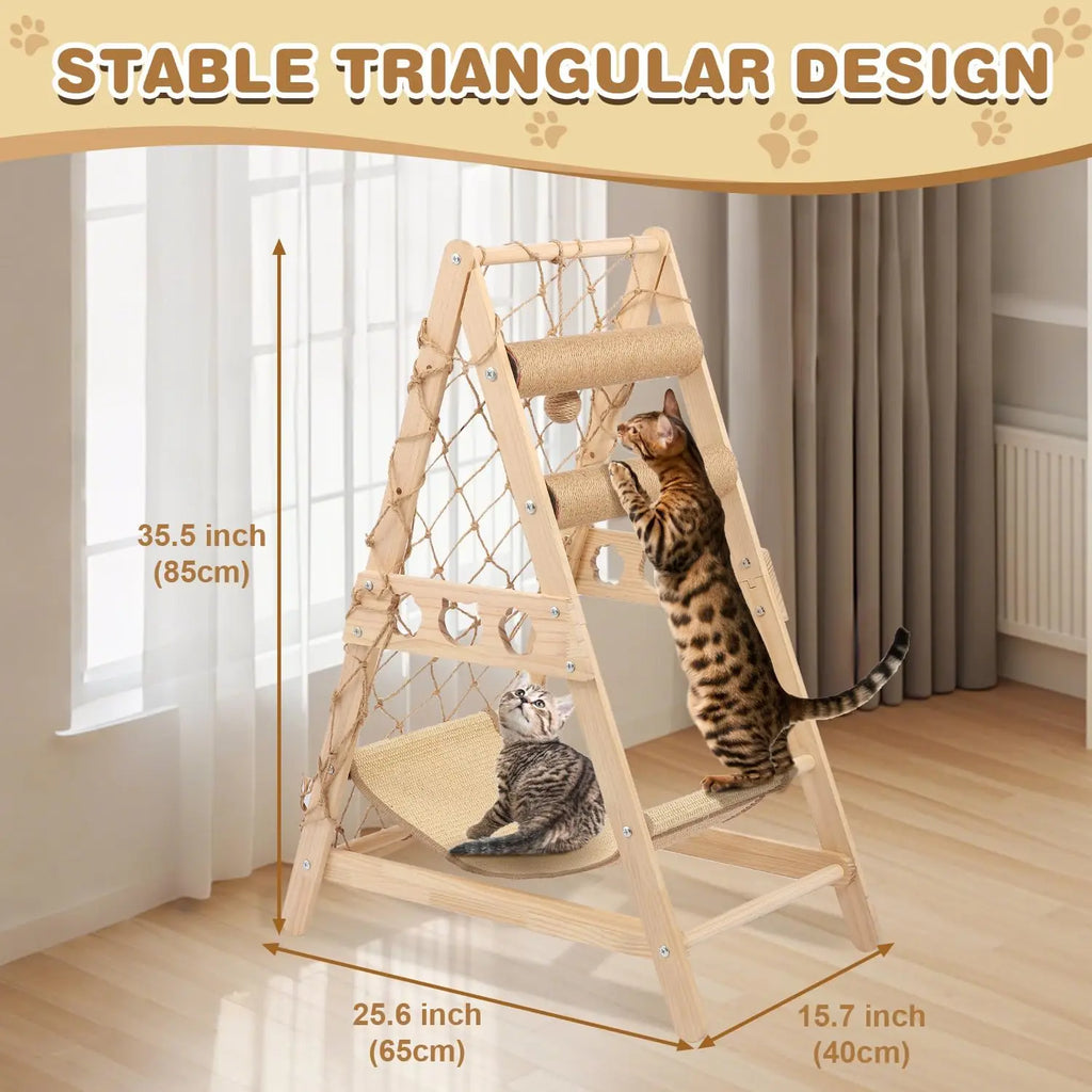 Solid Wood Kitten Play-Corner & Hammock