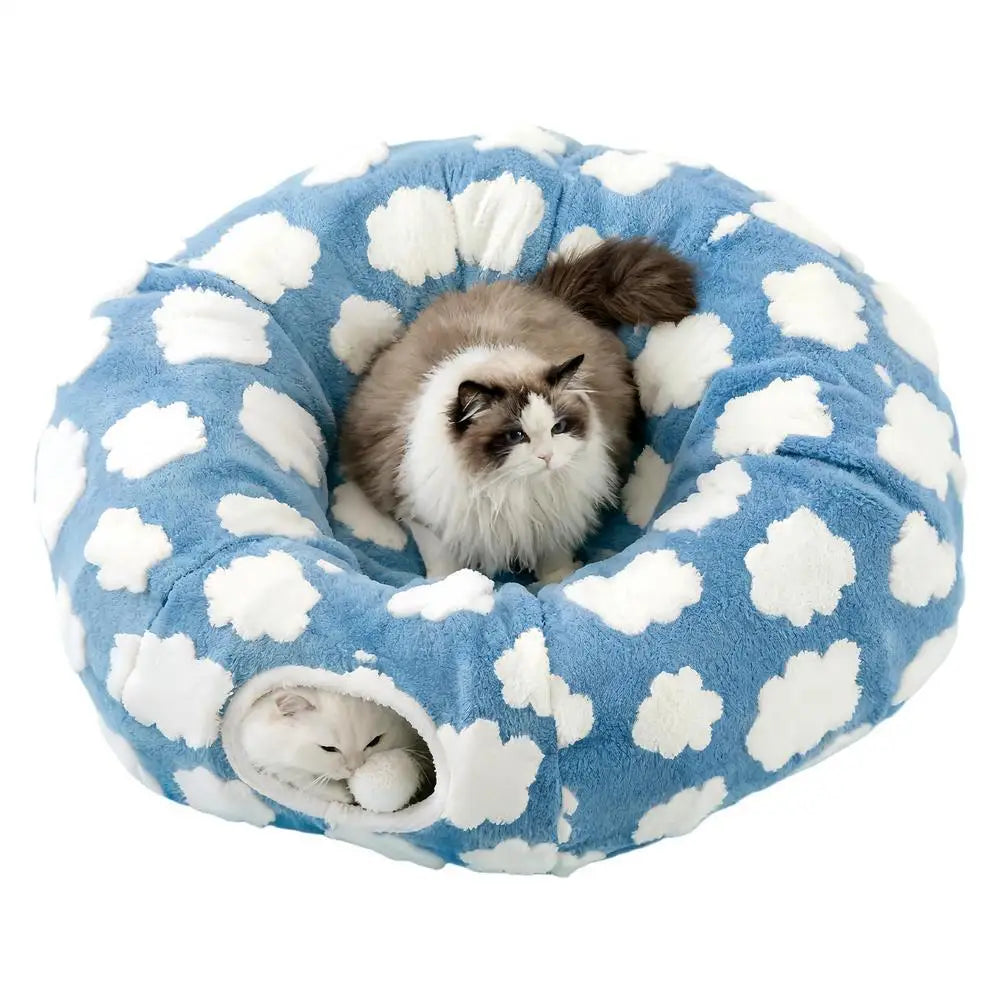 Detachable Round Donut Cat Tunnel Bed