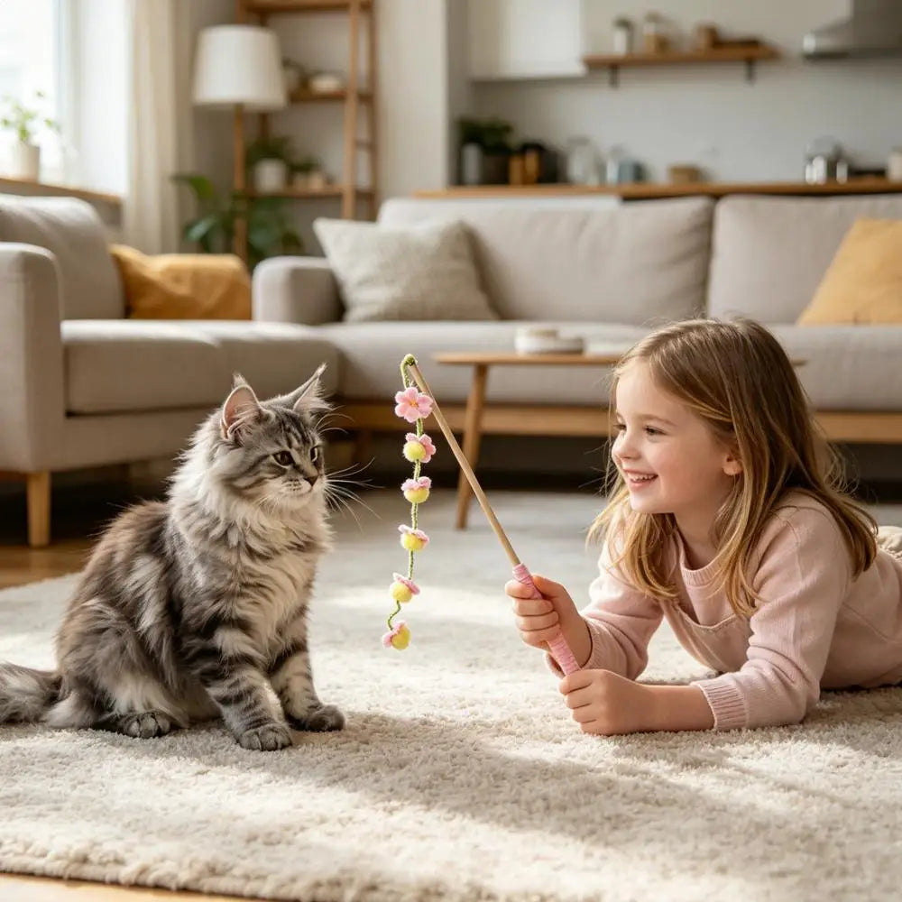 Premium 15.7-Inch Wooden Fruit-Shaped Cat Teaser Wand with Ergonomic Anti-Slip Grip