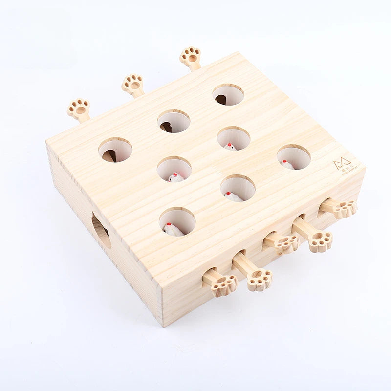 Solid Wood Interactive Whack-A-Mole Cat Toy