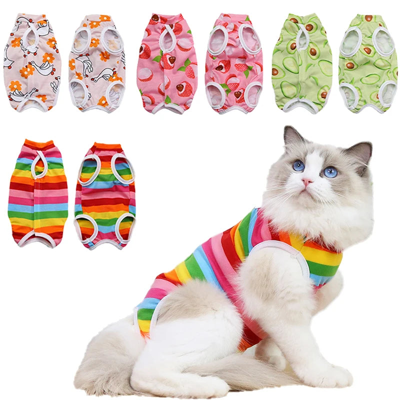 Cute Breathable Cat Surgery Recovery Suit - Anti-Lick Post-Op Protection Onesie