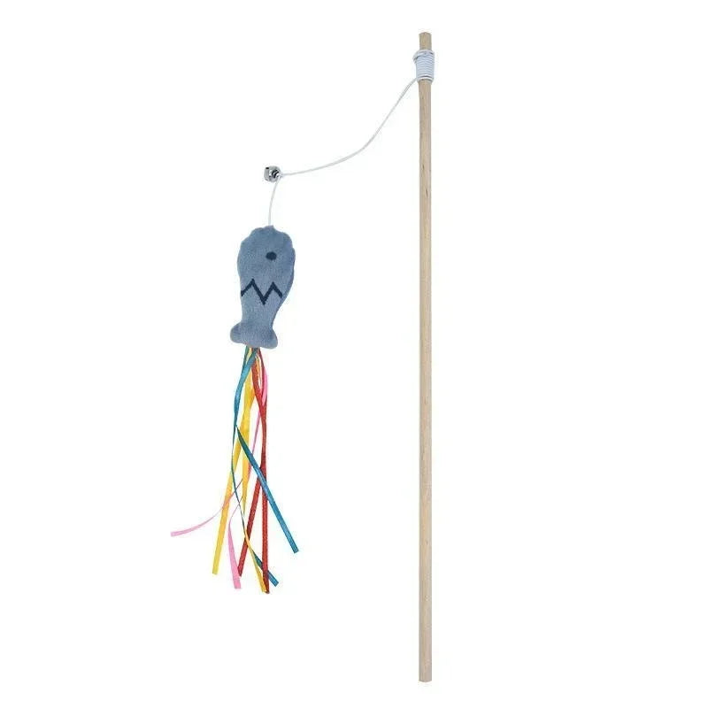 Natural Wooden 3-in-1 Cat Teaser Wand with Organic Catnip & Sensory Ribbons