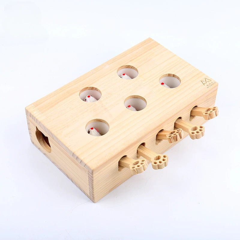 Solid Wood Interactive Whack-A-Mole Cat Toy
