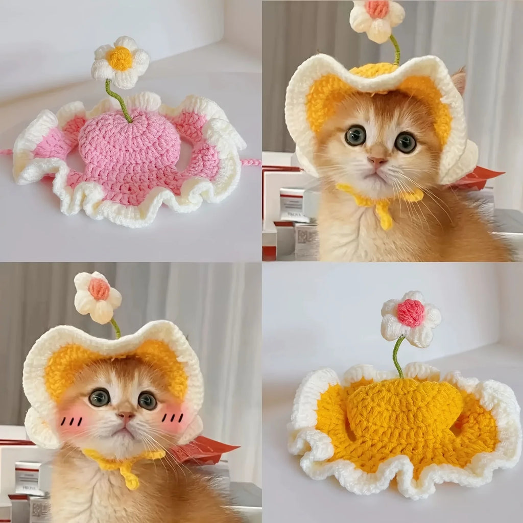 Blossom Bonnet Cute Flower Crochet Cat Hat