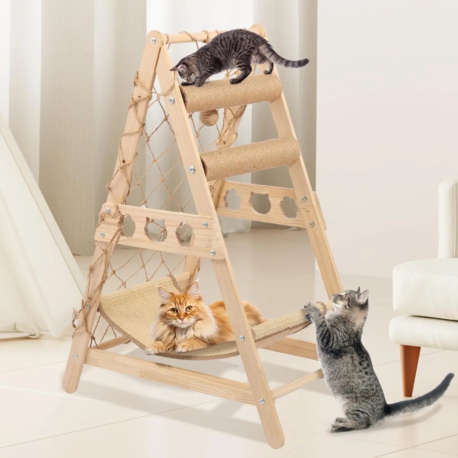 Solid Wood Kitten Play-Corner & Hammock