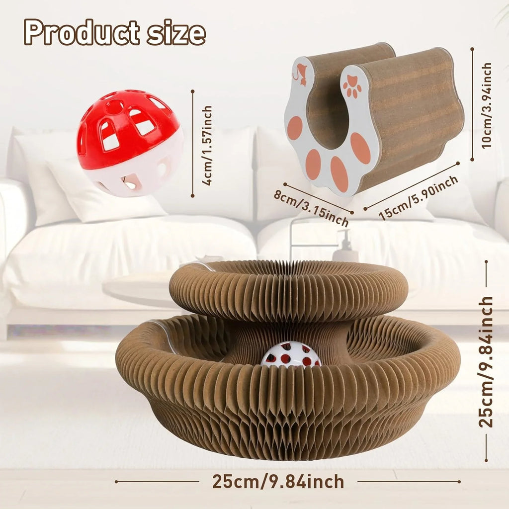 Magic Folding Cat Scratching Board | Interactive Accordion Toy with Rolling Bell