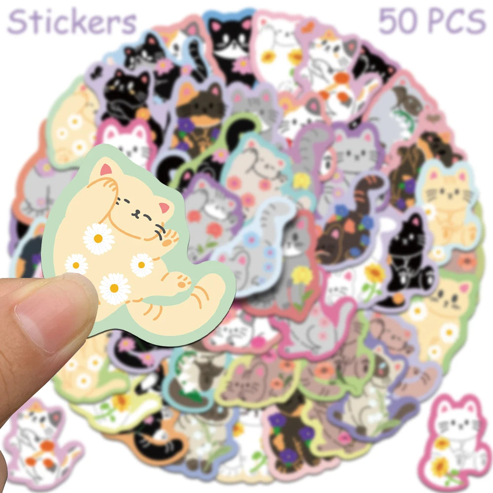 Whimsical Express 50-Piece Waterproof Cat Sticker Pack