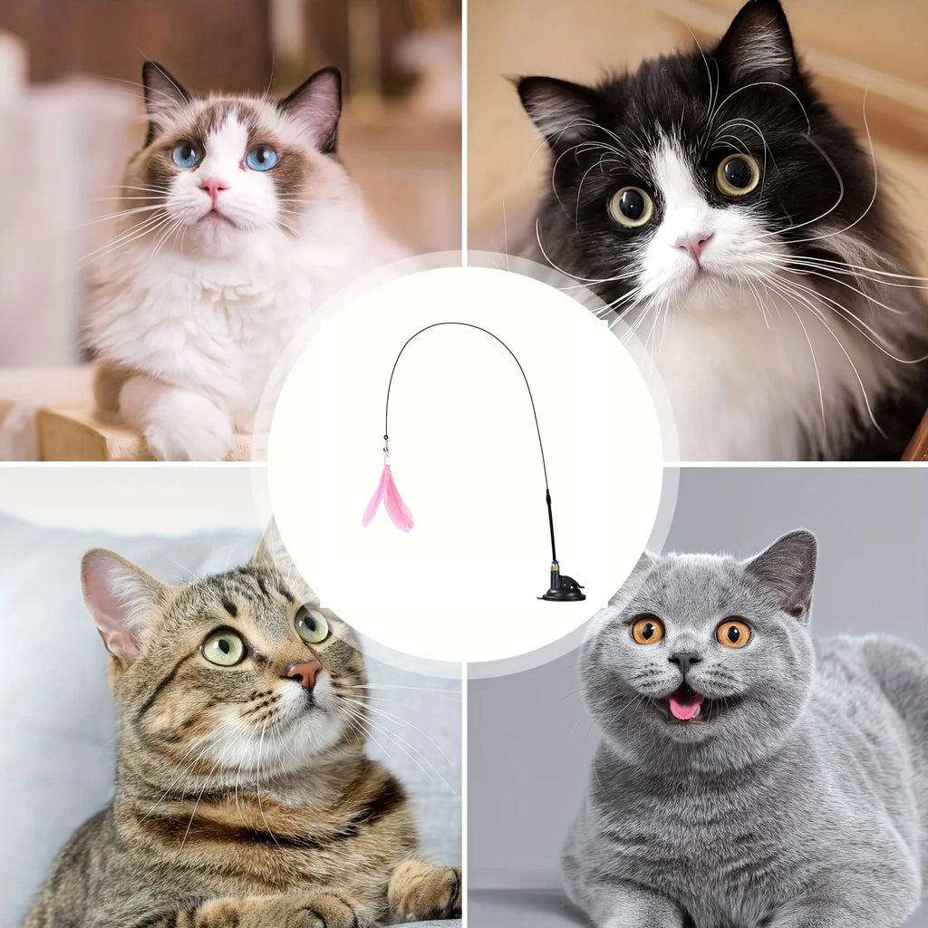 Hands-Free Suction Cup Cat Feather Wand – The Ultimate Boredom Buster!